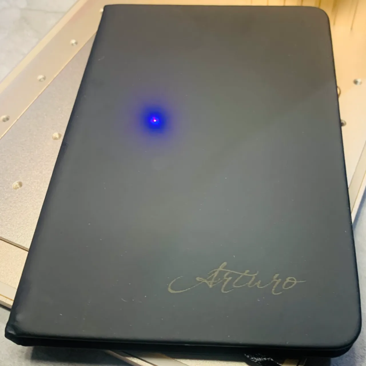 Black to Silver Laserable PU Leather test grid