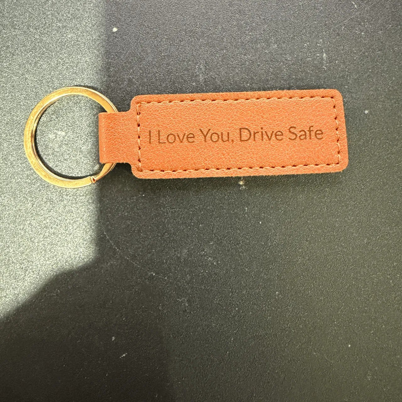 Brown Leather Wide Keychain test grid