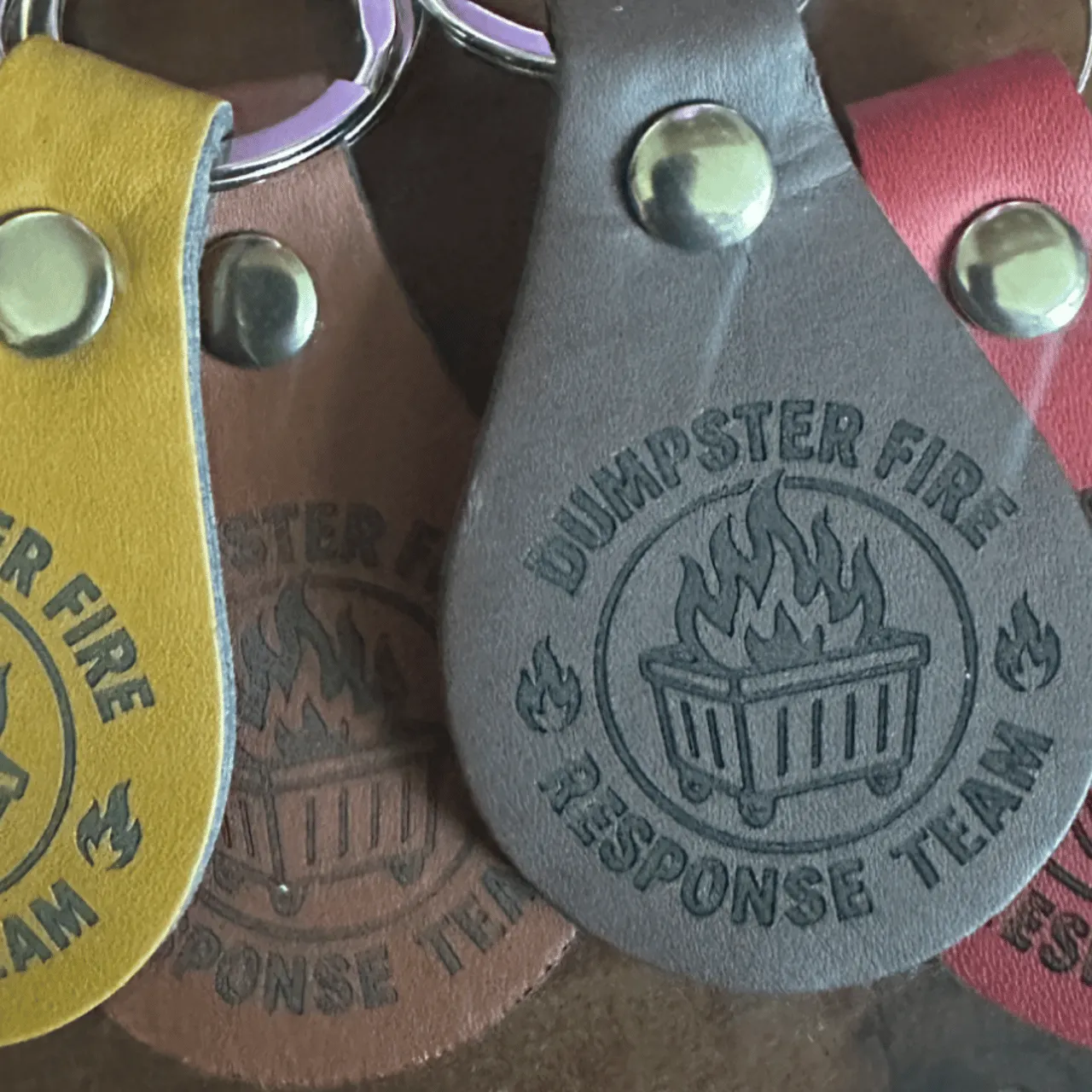 Brown Leather Wide Keychain test grid