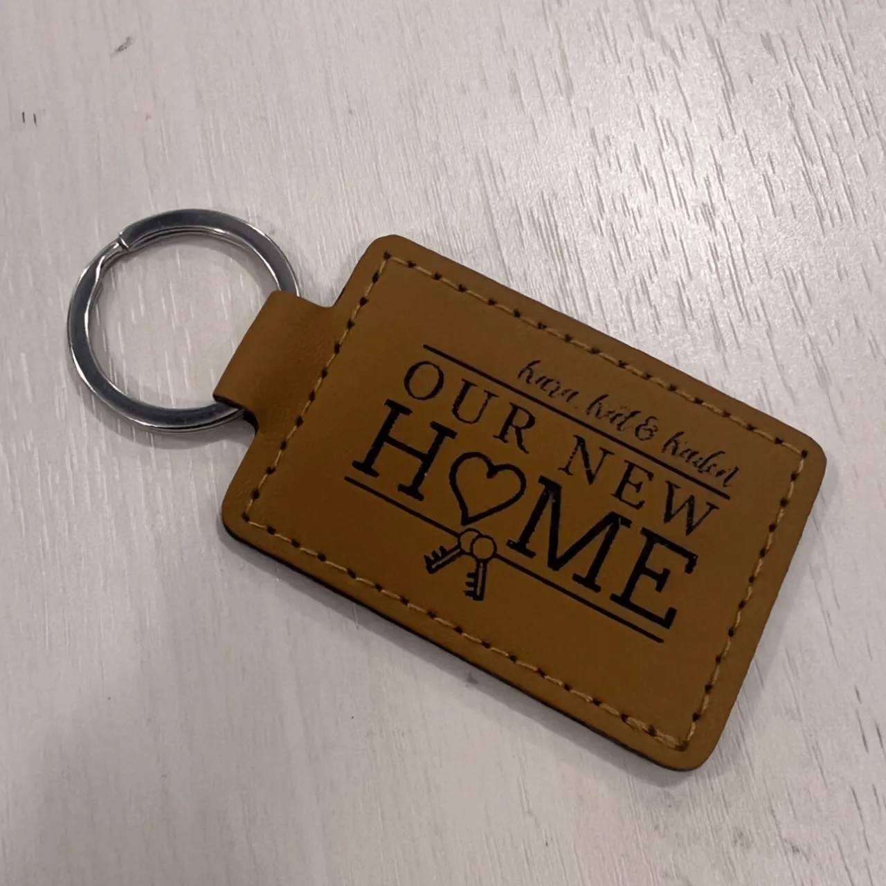 Brown Leather Wide Keychain test grid
