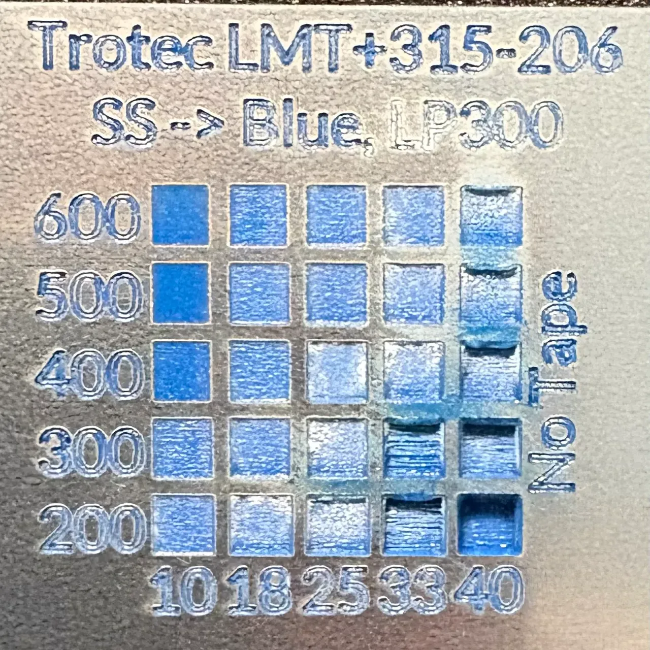 1.6mm Trotec LMT+315-206 SS to Blue test grid