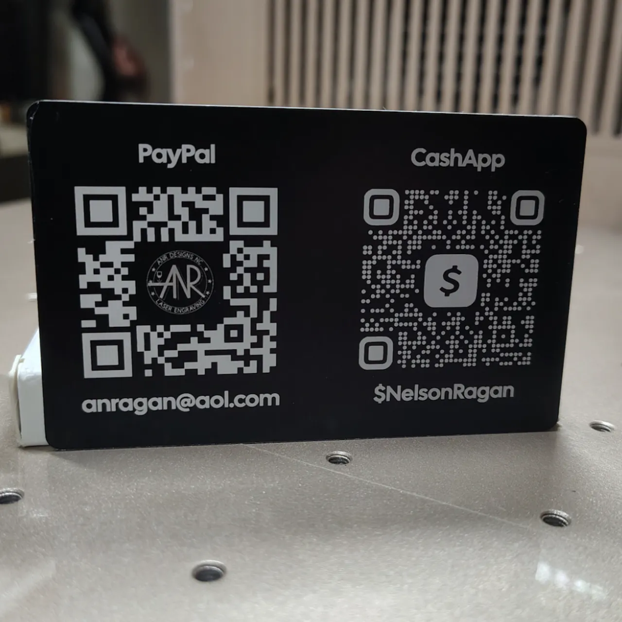 Matte black business card test grid