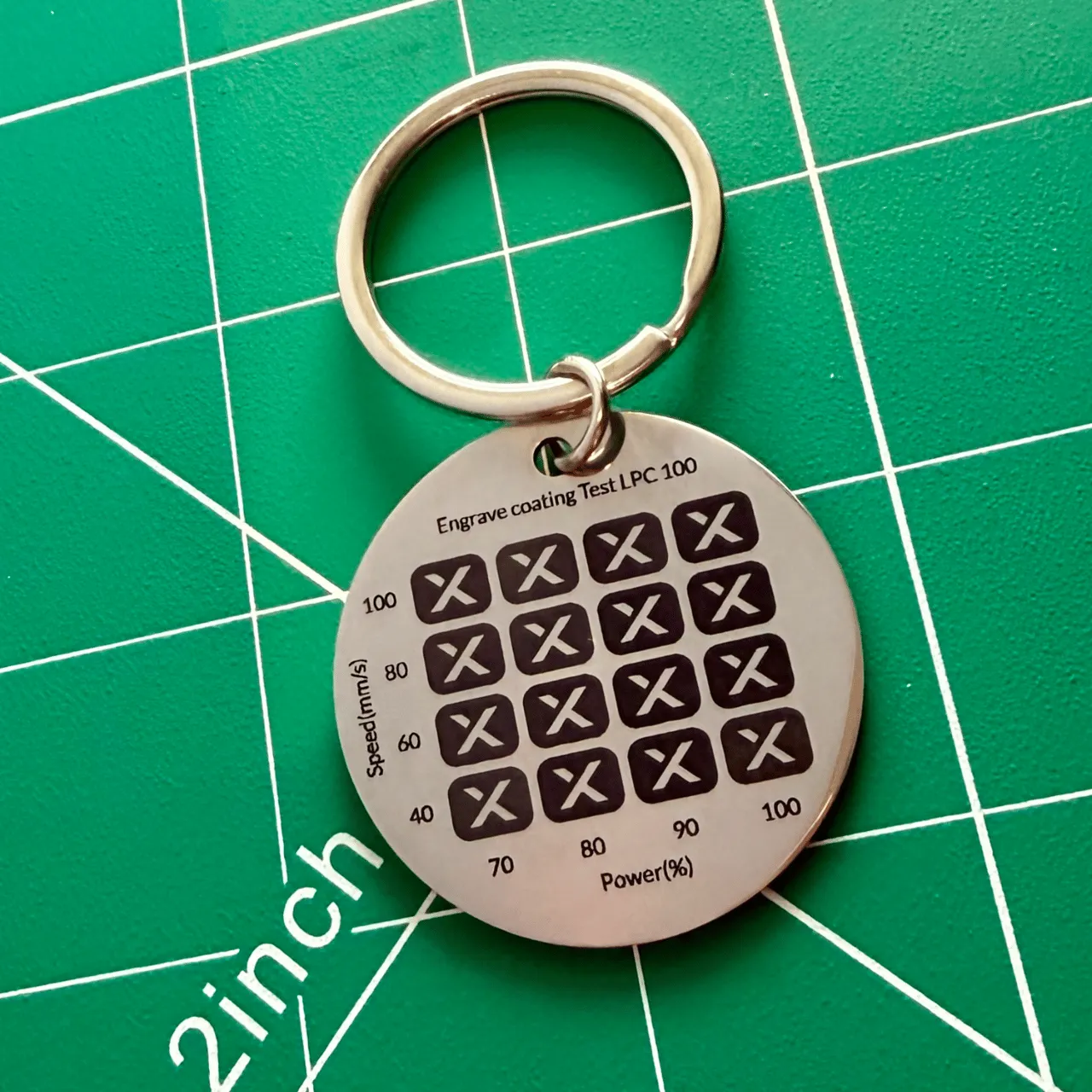 Polished Stainless Steel Keyring test grid