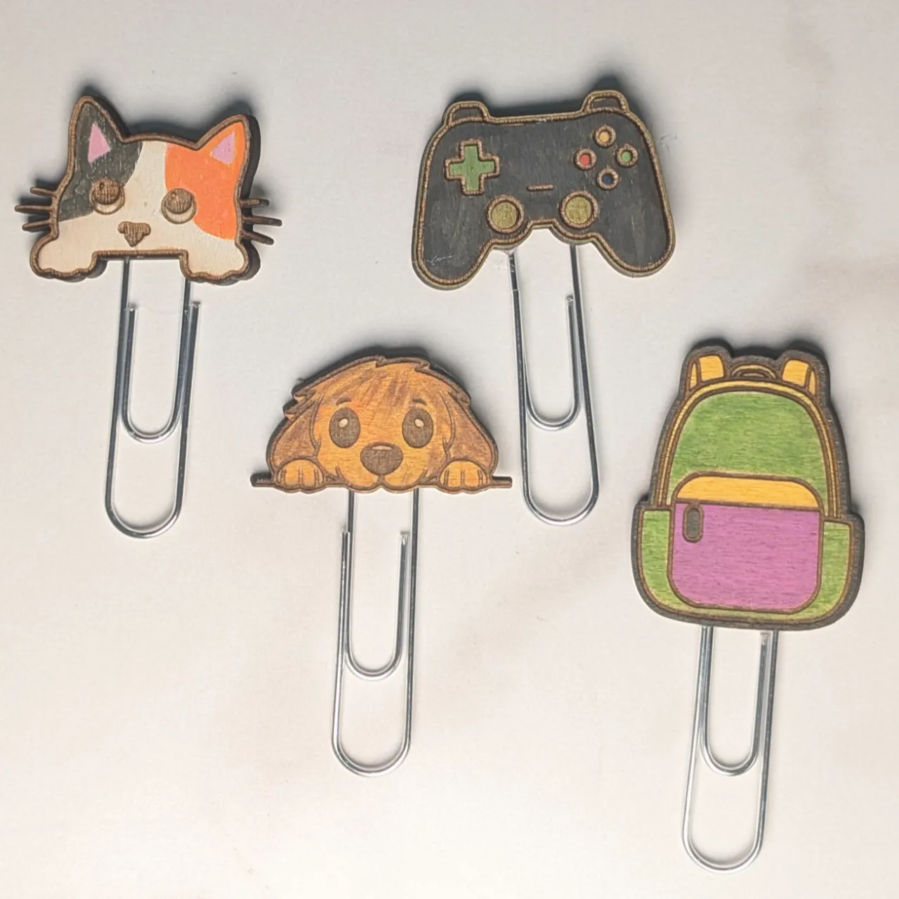 colored plywood paperclip topper test grid