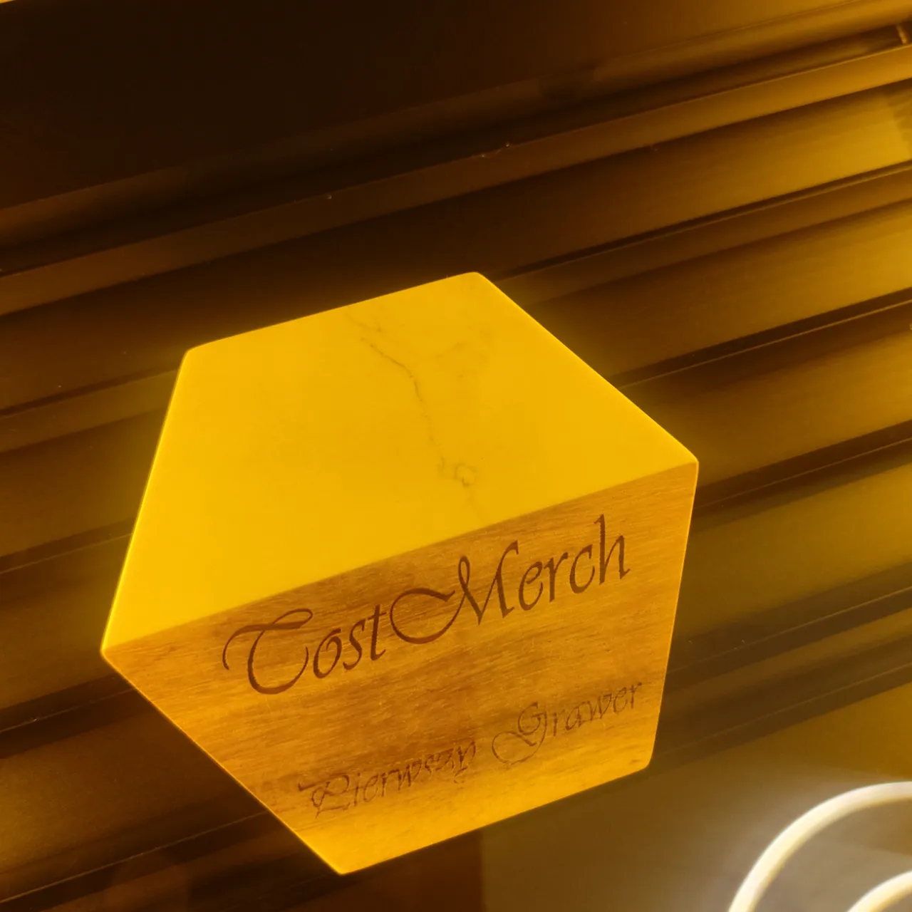 Hexagon White Marble and Wood Coasters test grid