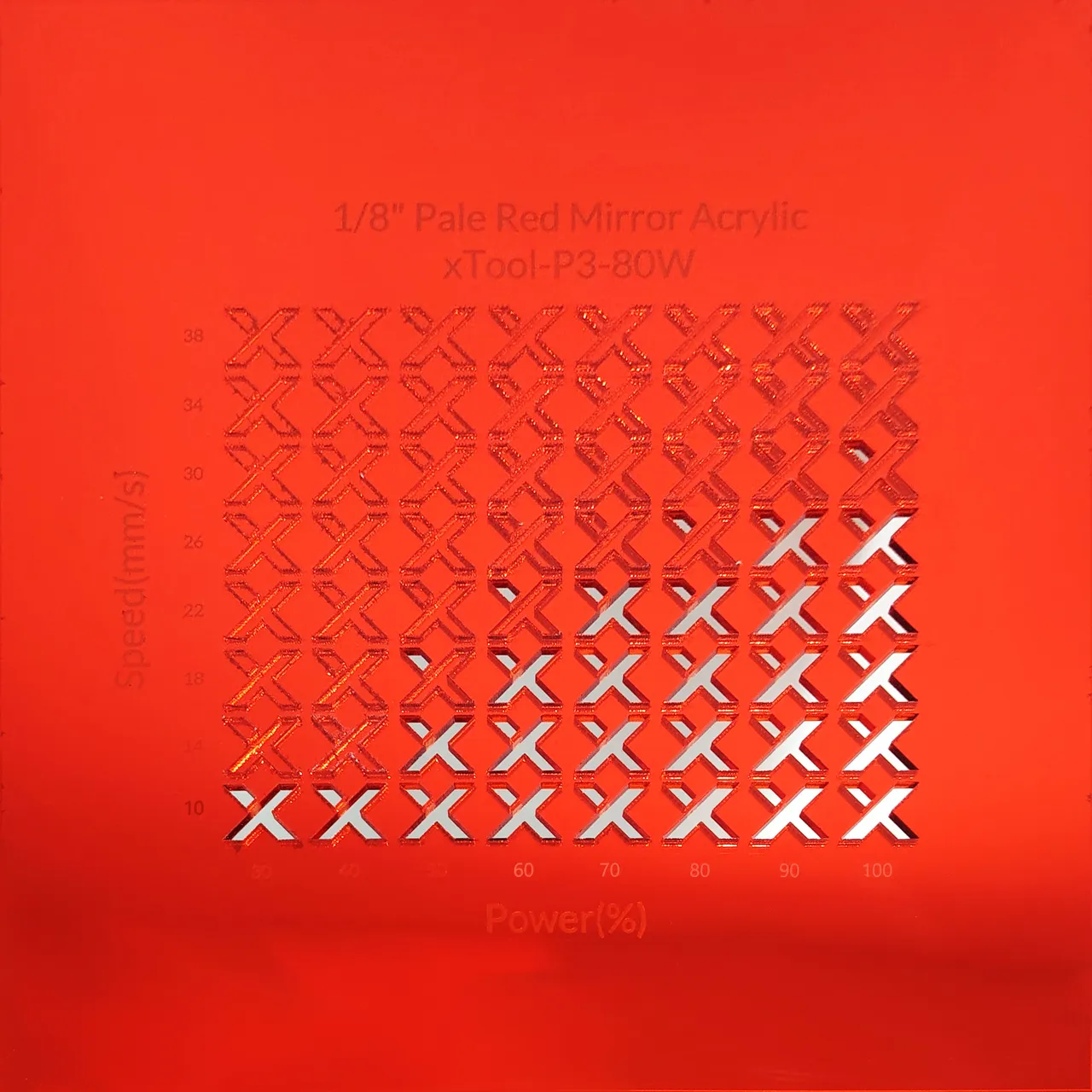 1/8"(3mm) Pale Red Mirror Acrylic test grid