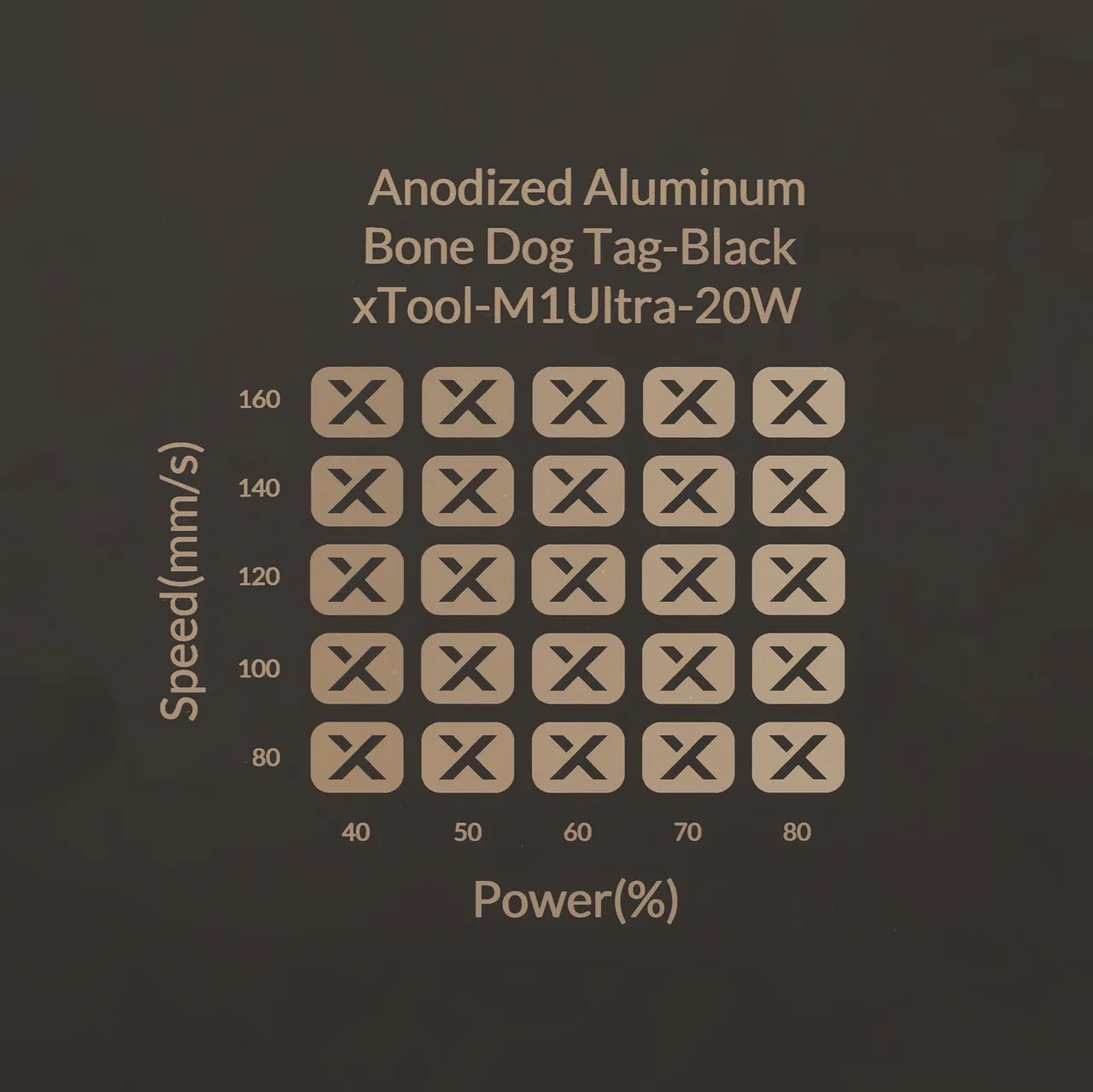 Black Anodized Aluminum Bone Dog Tag test grid