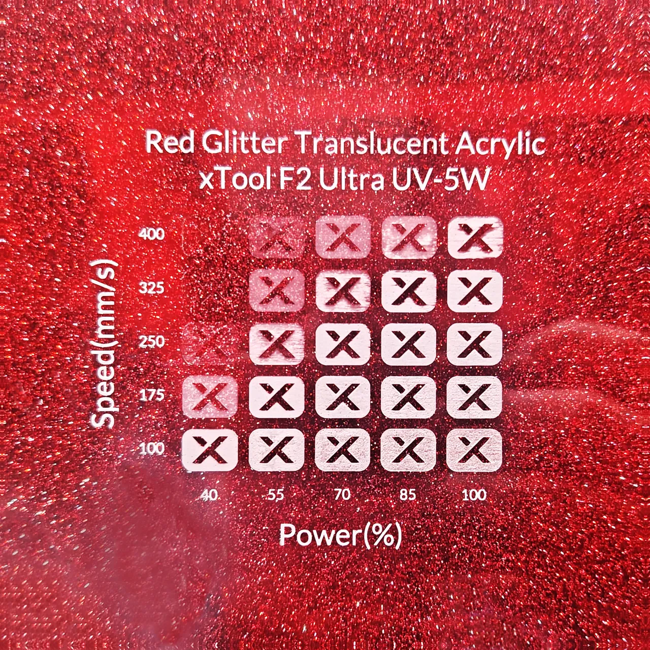1/8"(3mm) Red Glitter Translucent Acrylic test grid