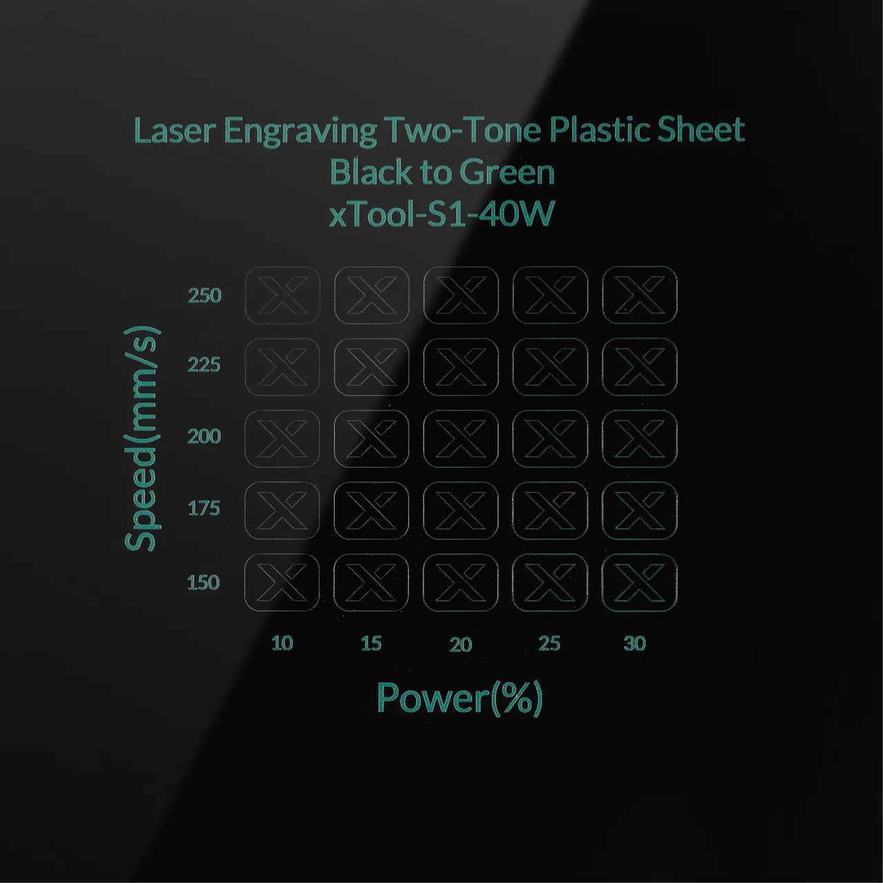 1/20"(1.3mm) Black to Green Laser Engraving Two-Tone Plastic Sheet test grid