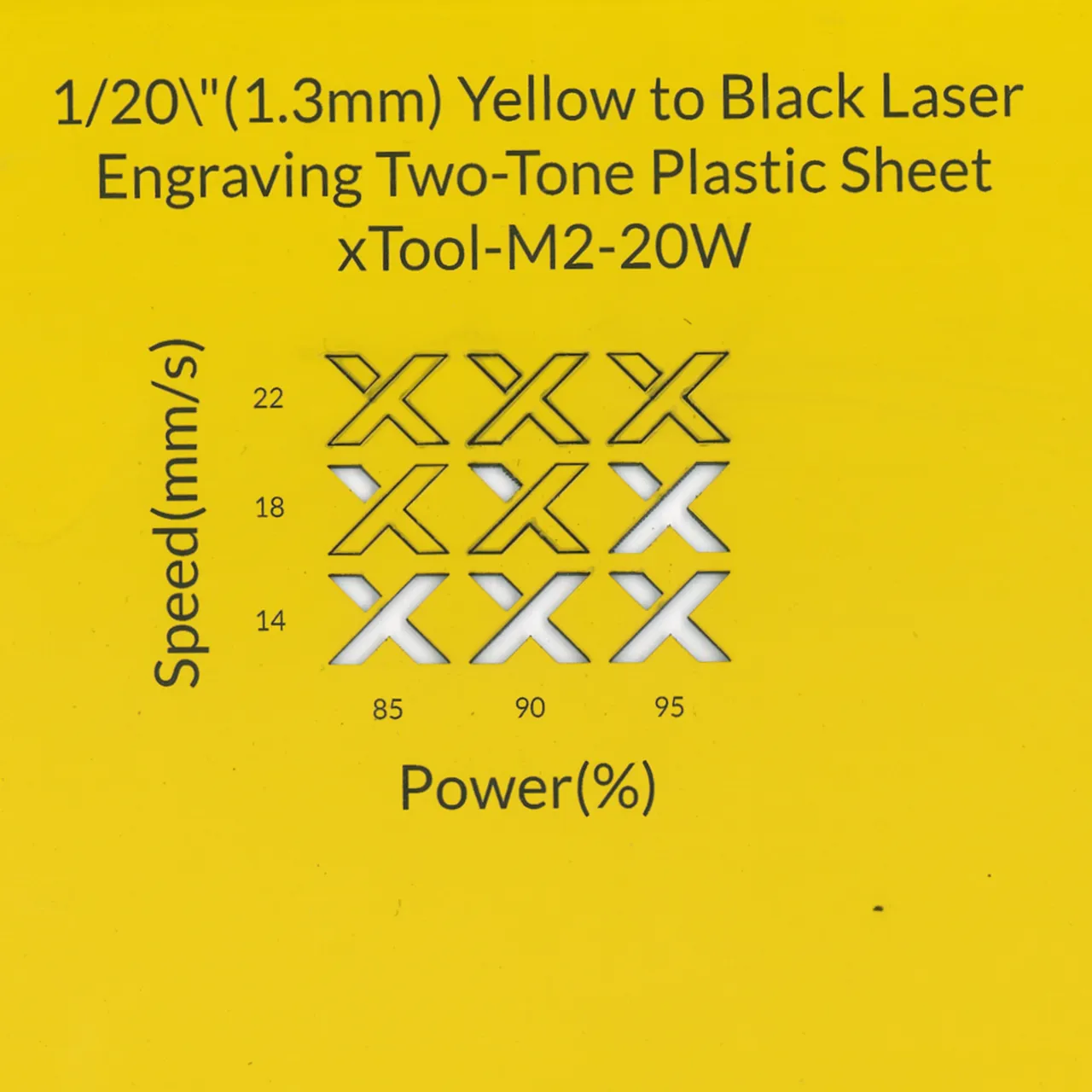 1/20"(1.3mm) Yellow to Black Laser Engraving Two-Tone Plastic Sheet test grid