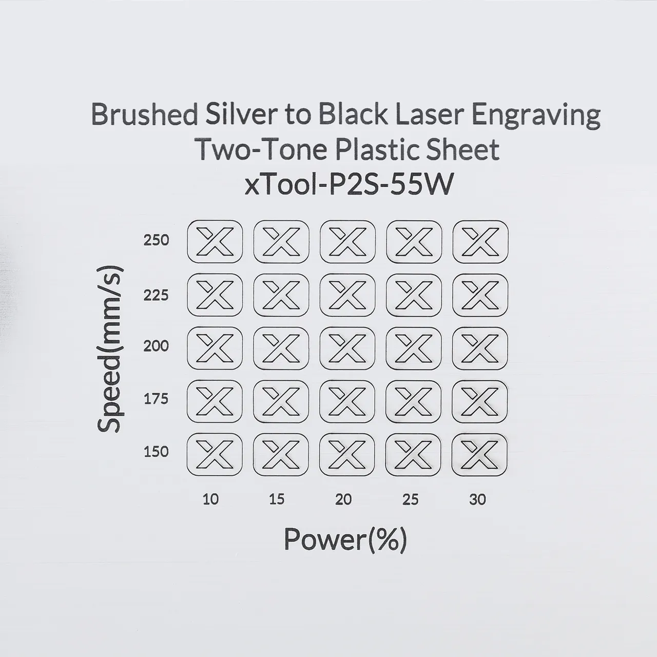 1/20"(1.3mm) Brushed Silver to Black Laser Engraving Two-Tone Plastic Sheet test grid