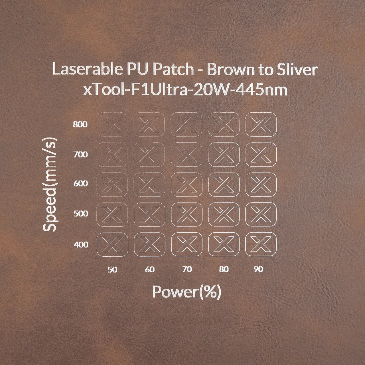 Brown to Silver Rectangular Laserable Leatherette Iron-on Patch test grid