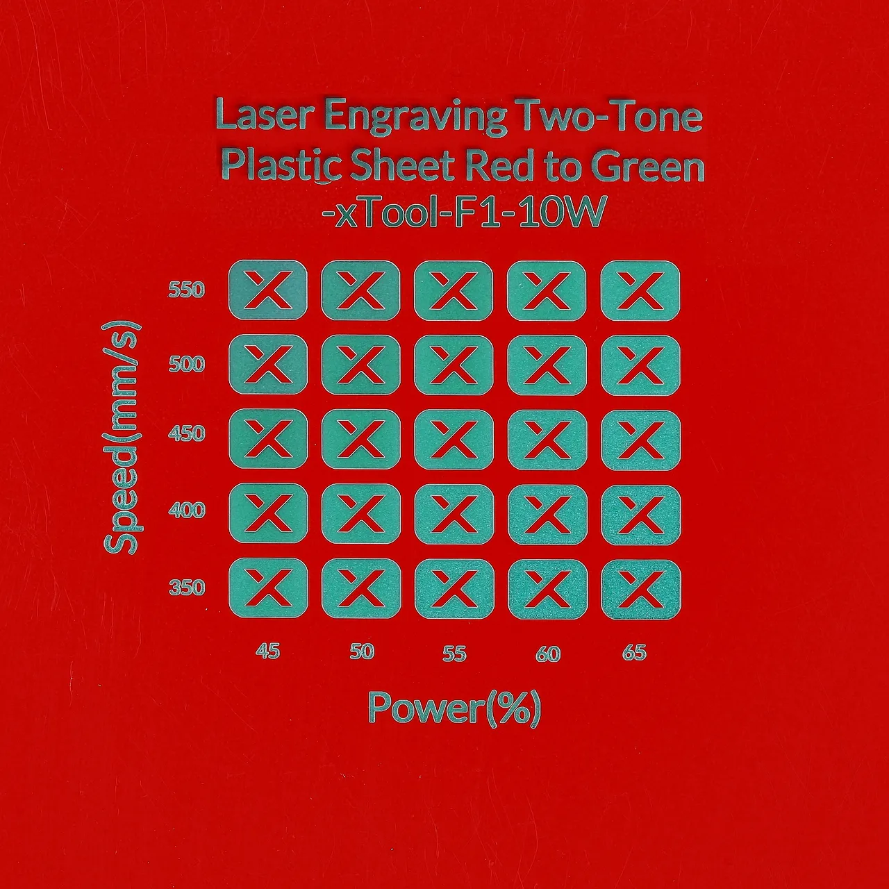 1/20"(1.3mm) Red to Green Laser Engraving Two-Tone Plastic Sheet test grid
