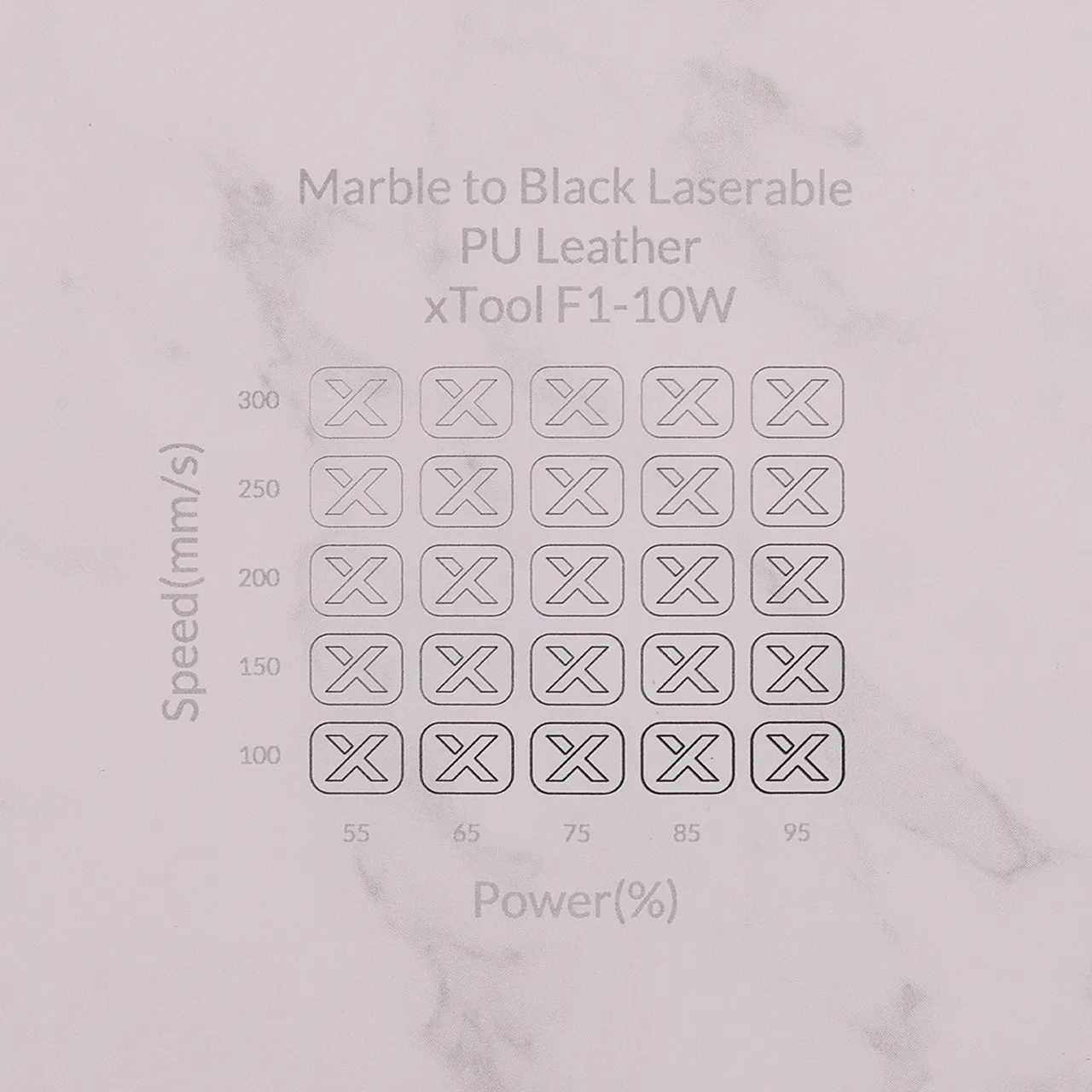 Marble to Black Laserable PU Leather test grid