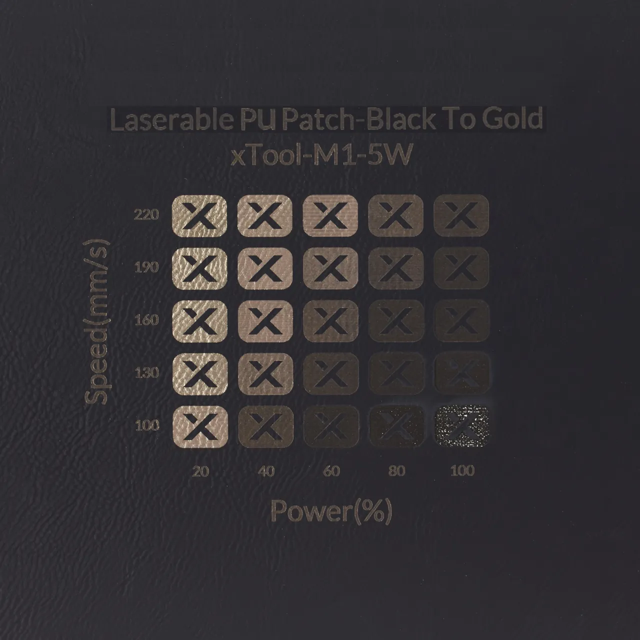Black to Gold Round Laserable Leatherette Iron-on Patch test grid