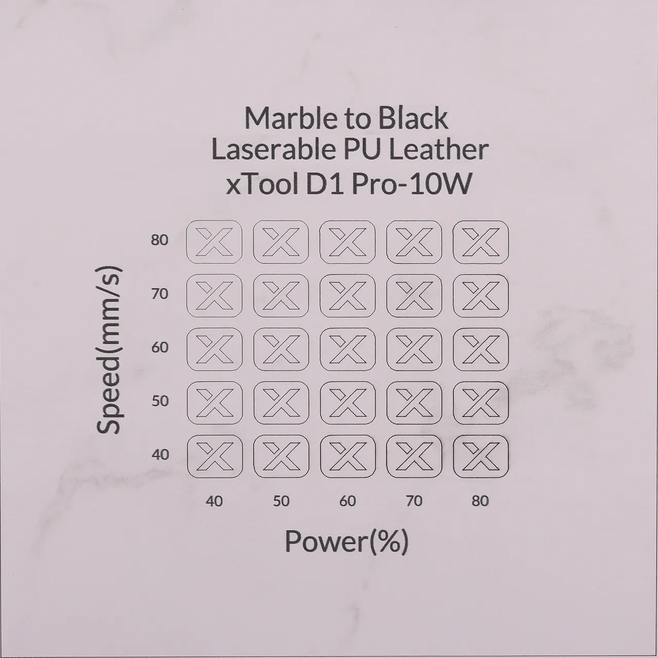 Marble to Black Laserable PU Leather test grid