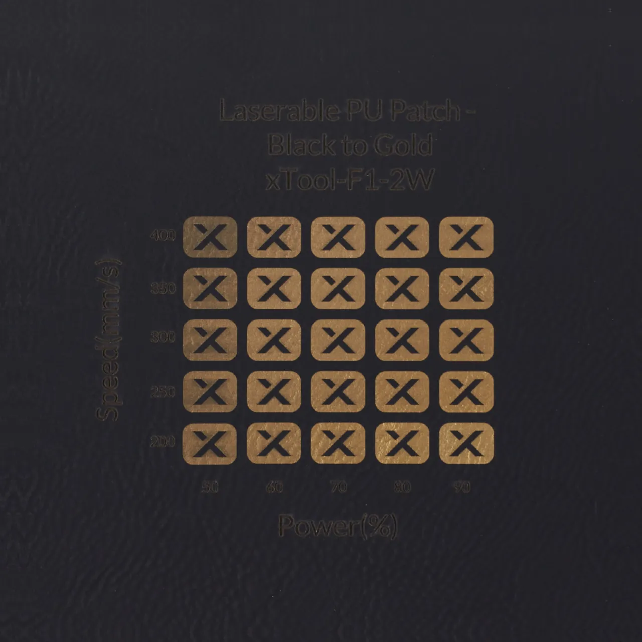 Black to Gold Laserable PU Leather test grid
