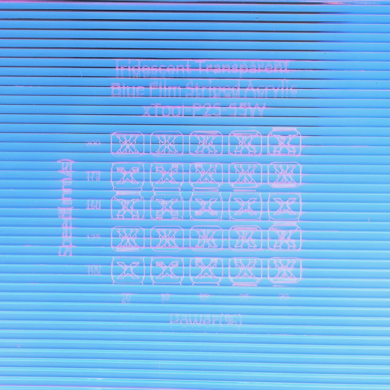 1/8"(3mm) Iridescent Blue Film Transparent Striped Acrylic test grid