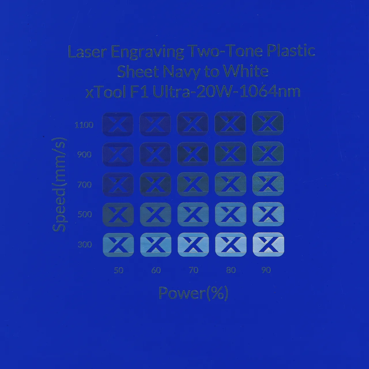 1/20"(1.3mm) Navy to White Laser Engraving Two-Tone Plastic Sheet test grid