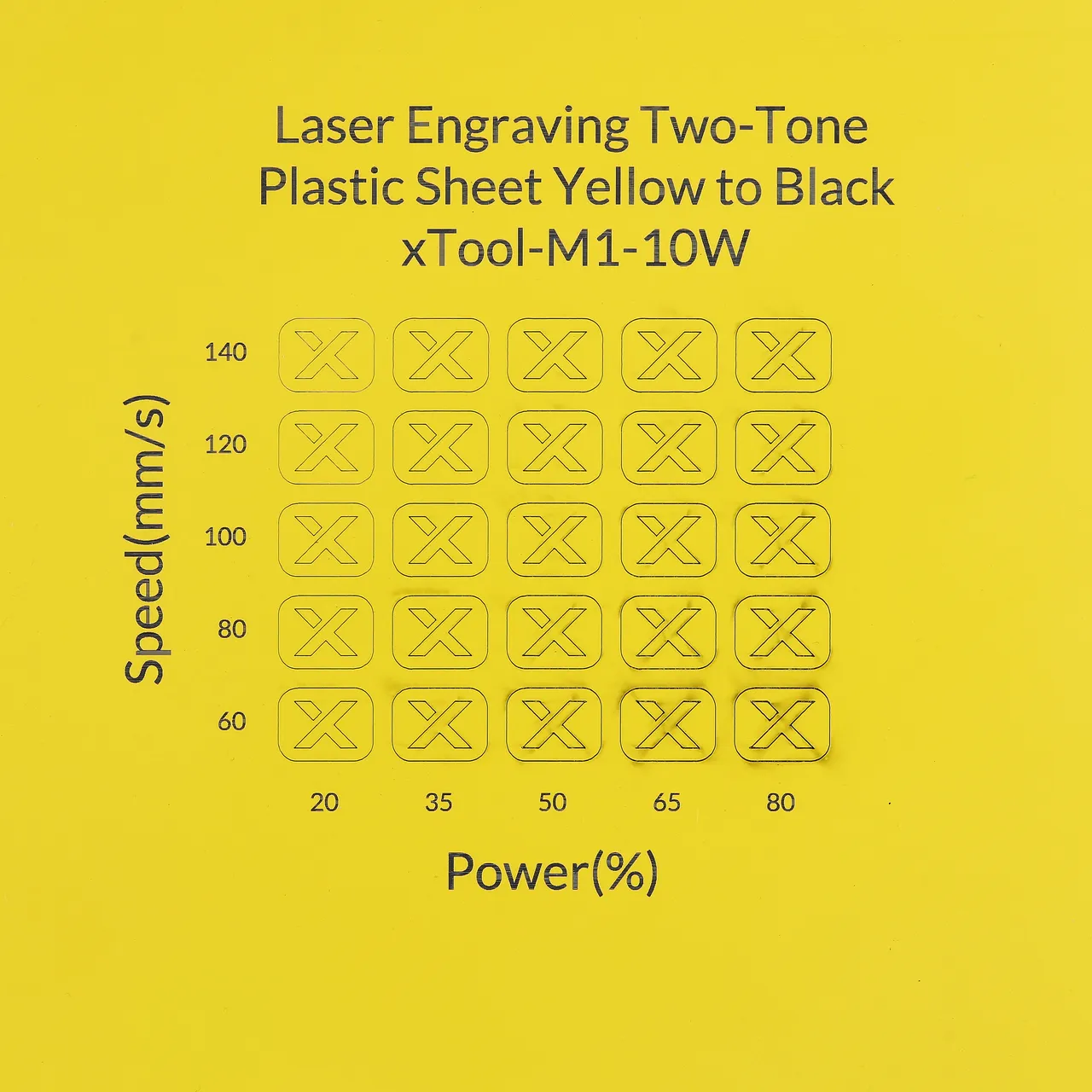 1/20"(1.3mm) Yellow to Black Laser Engraving Two-Tone Plastic Sheet test grid
