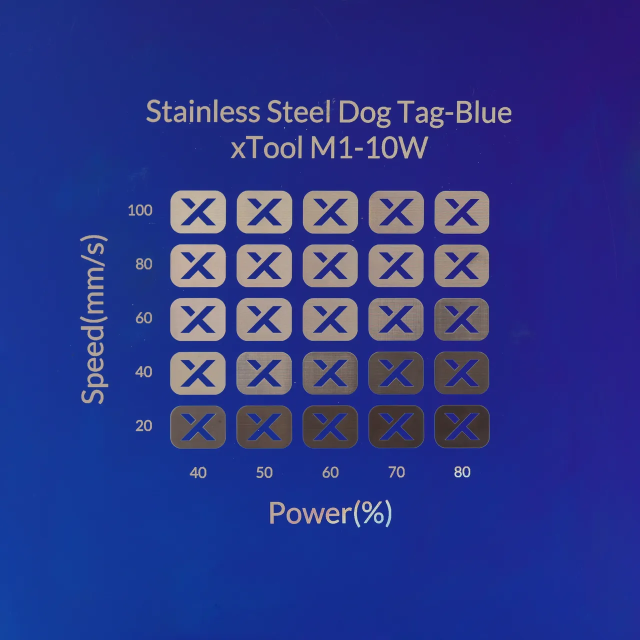 Blue Stainless Steel Bone Dog Tag test grid