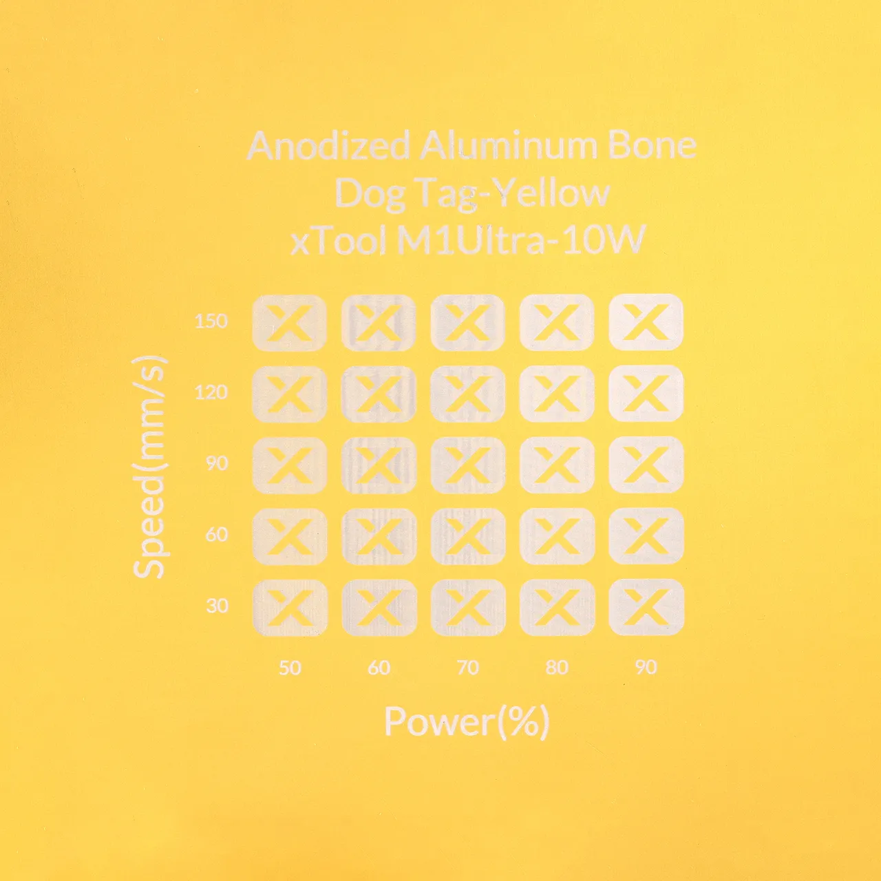 Yellow Anodized Aluminum Bone Dog Tag test grid