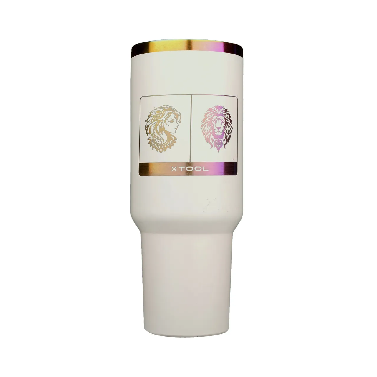 Cream White to Iridescent Glow in the Dark Stainless Steel Tumbler with Removable Handle 40oz test grid