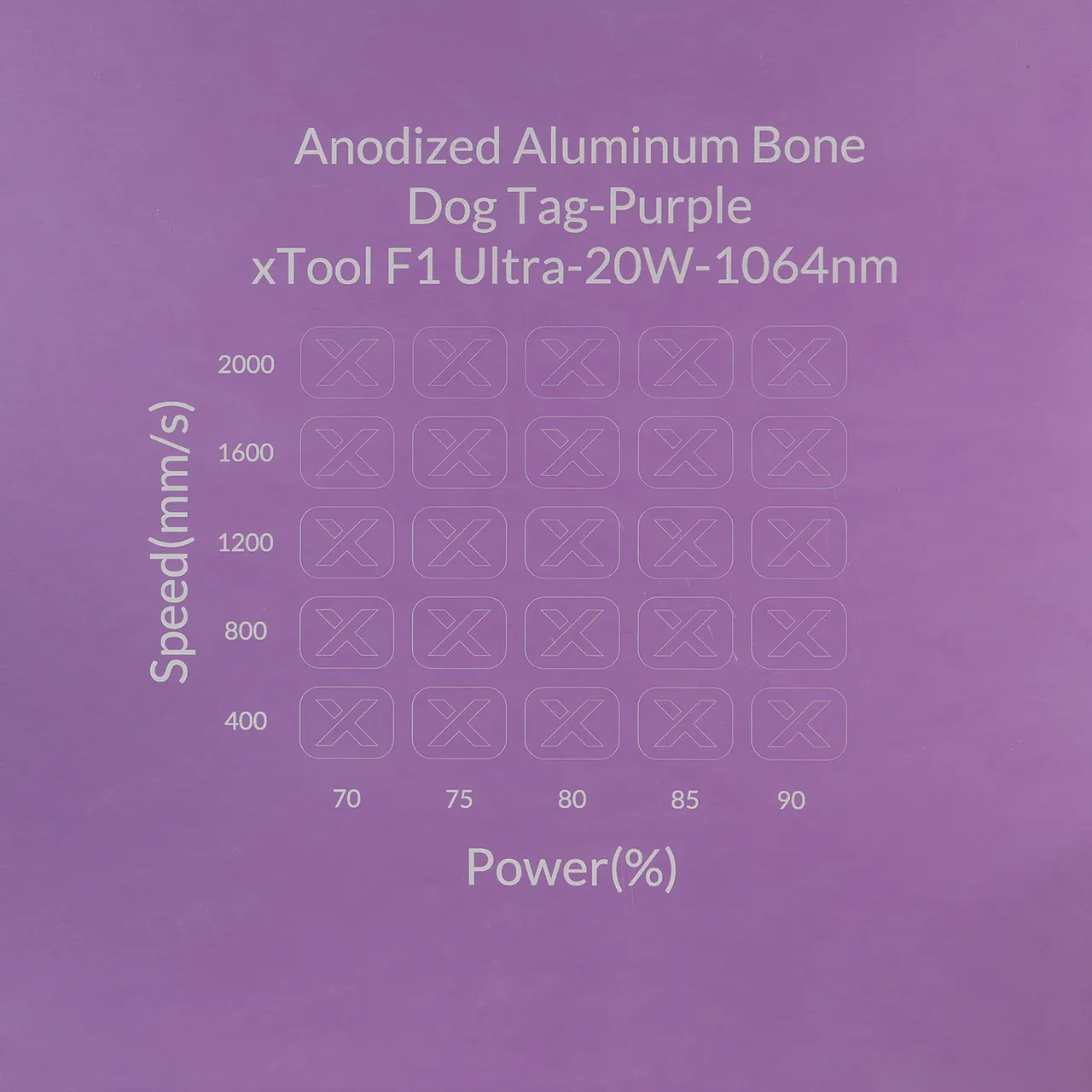 Purple Anodized Aluminum Bone Dog Tag test grid