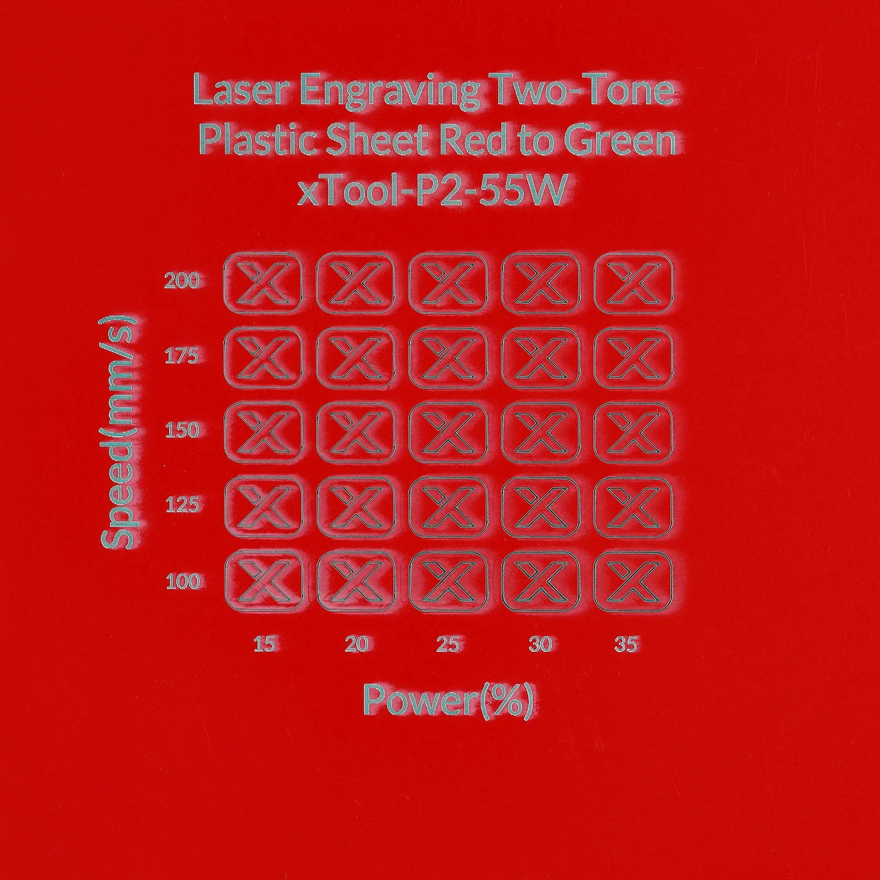 1/20"(1.3mm) Red to Green Laser Engraving Two-Tone Plastic Sheet test grid