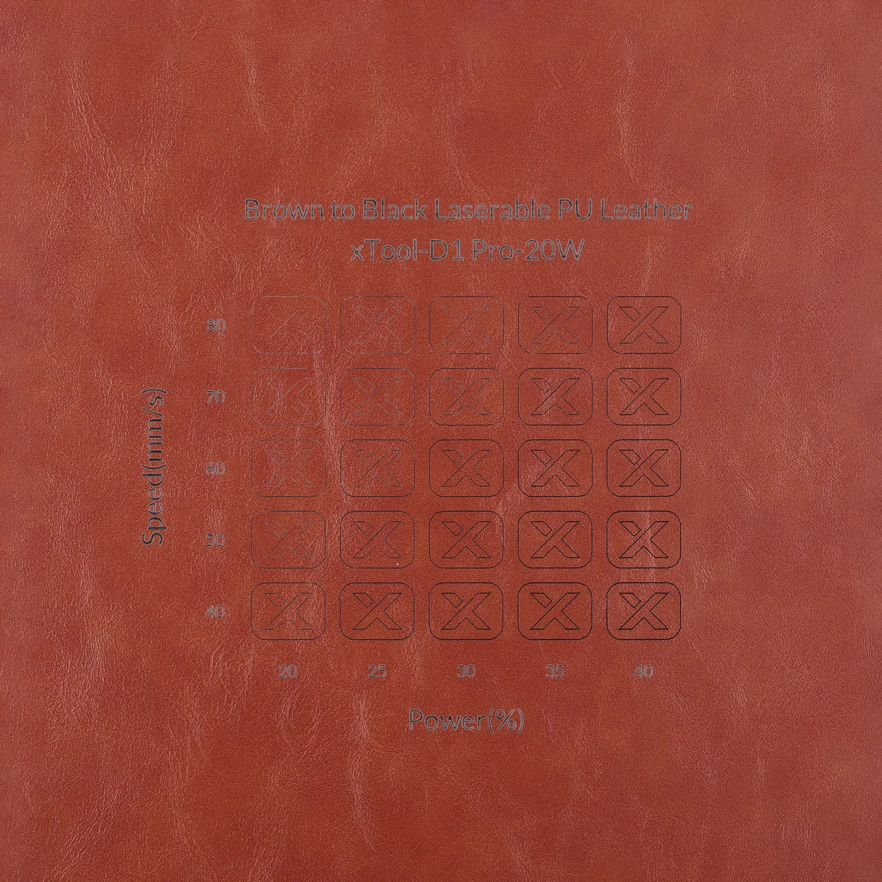 Brown to Black Laserable PU Leather test grid