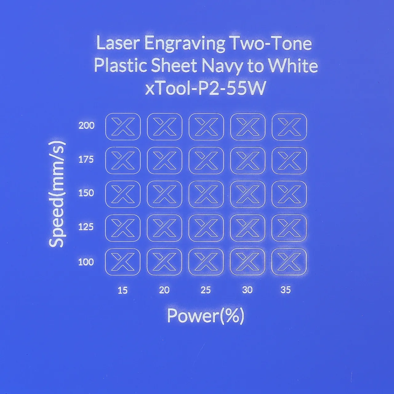 1/20"(1.3mm) Navy to White Laser Engraving Two-Tone Plastic Sheet test grid