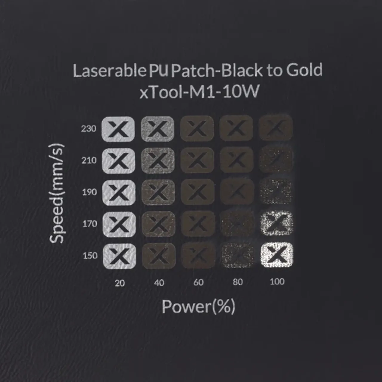 Black to Silver Rectangular Laserable Leatherette Iron-on Patch test grid