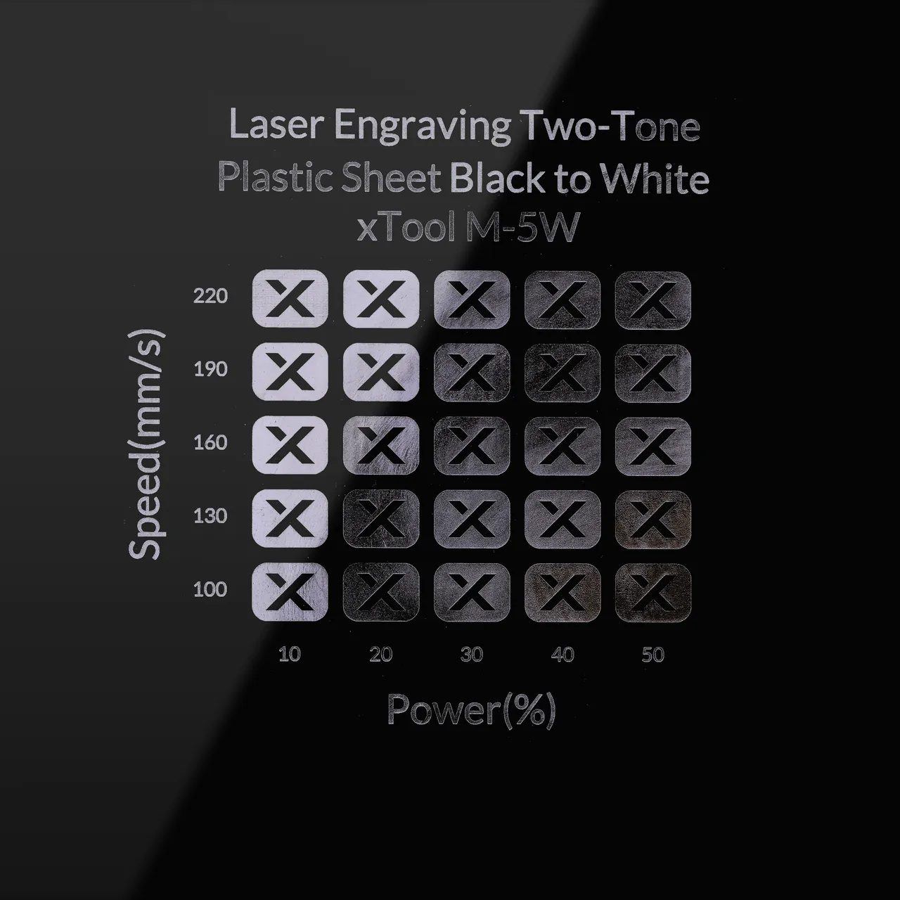 1/20"(1.3mm) Black to White Laser Engraving Two-Tone Plastic Sheet test grid