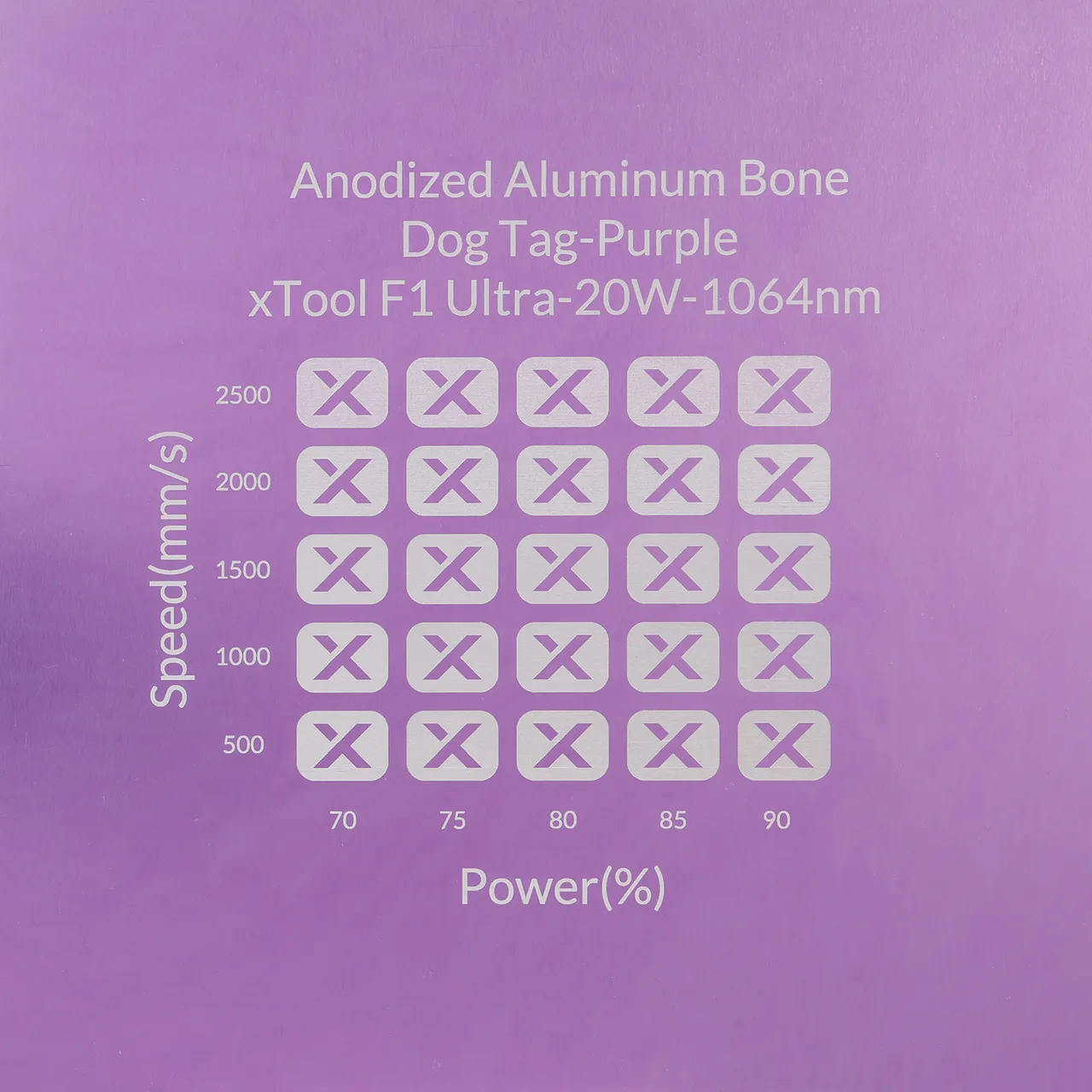 Purple Anodized Aluminum Bone Dog Tag test grid