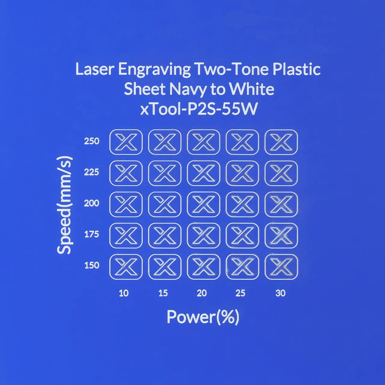 1/20"(1.3mm) Navy to White Laser Engraving Two-Tone Plastic Sheet test grid