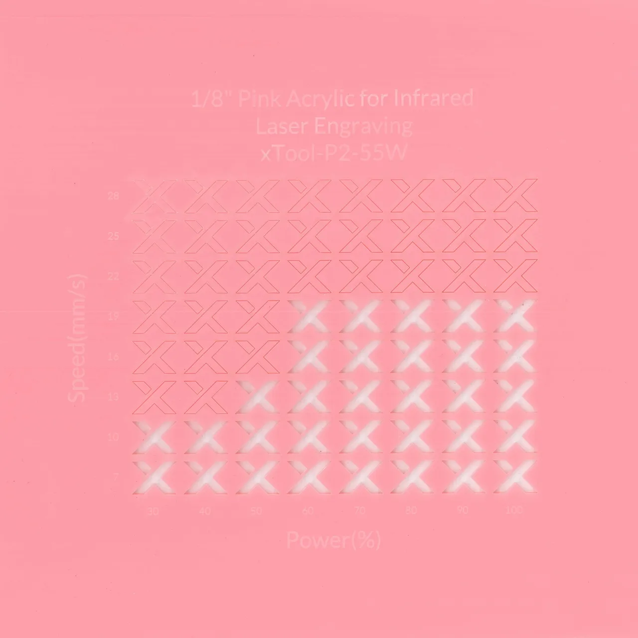1/8"(3mm) Pink Acrylic for Infrared Laser Engraving test grid