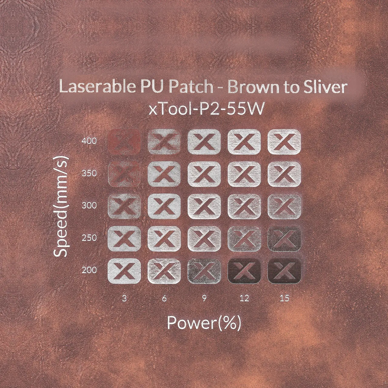 Brown to Silver Rectangular Laserable Leatherette Iron-on Patch test grid