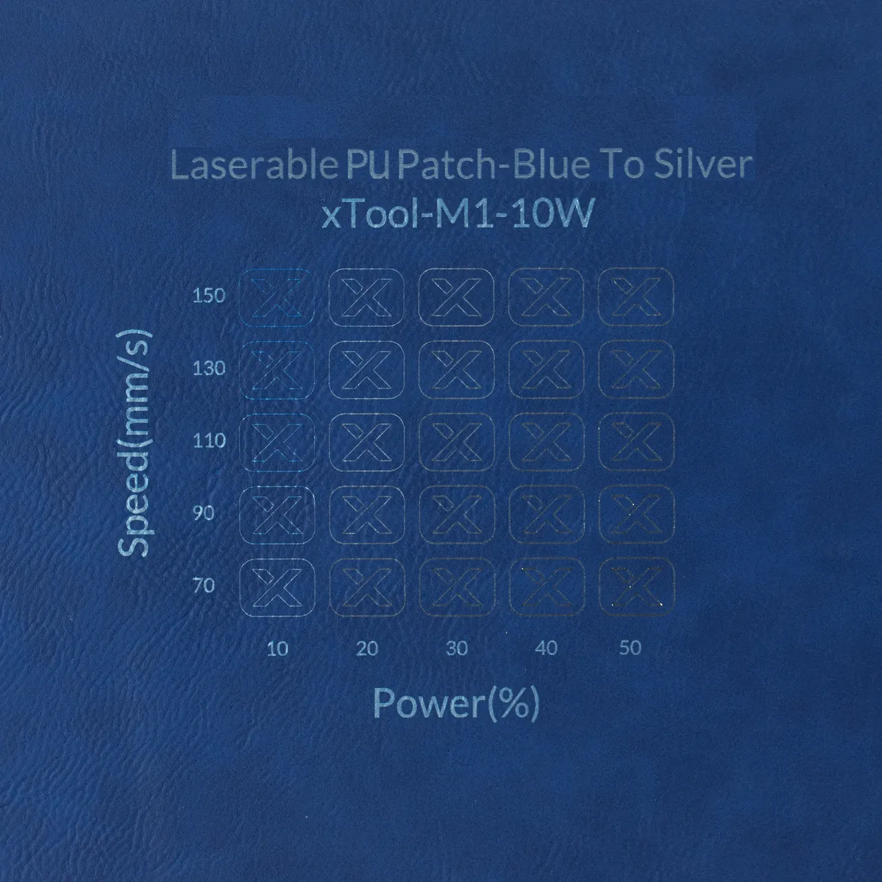 Blue to Silver Laserable PU Leather test grid