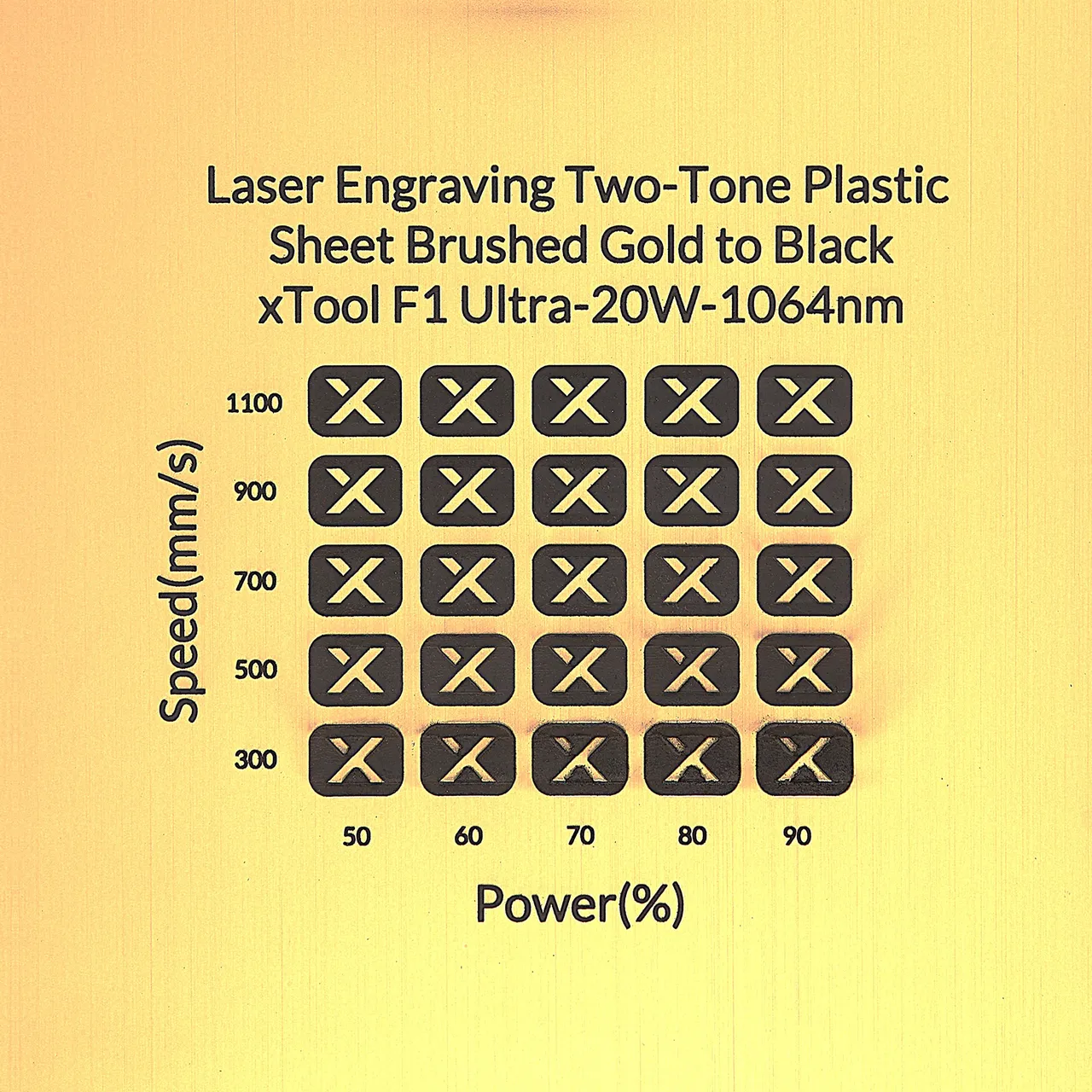 1/20"(1.3mm) Brushed Gold to Black Laser Engraving Two-Tone Plastic Sheet test grid