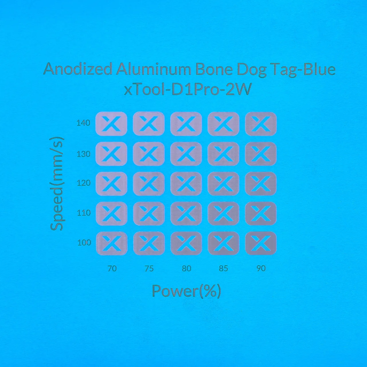 Blue Anodized Aluminum Bone Dog Tag test grid