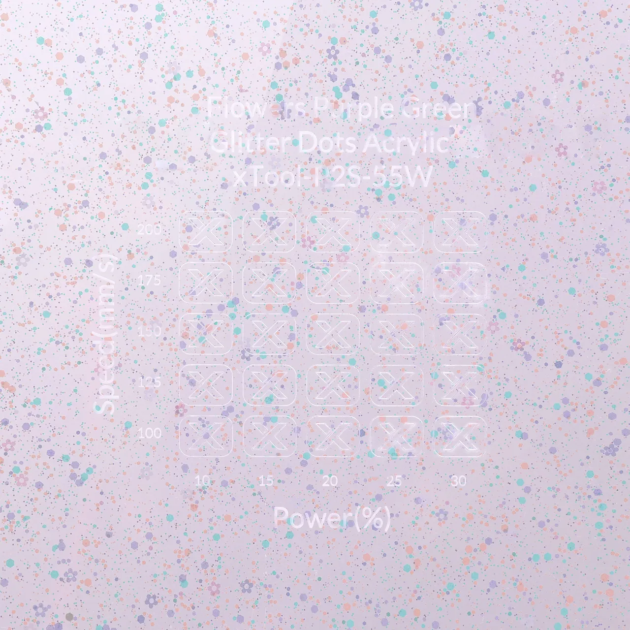 1/8"(3mm) Flowers Purple Green Glitter Dots Acrylic test grid