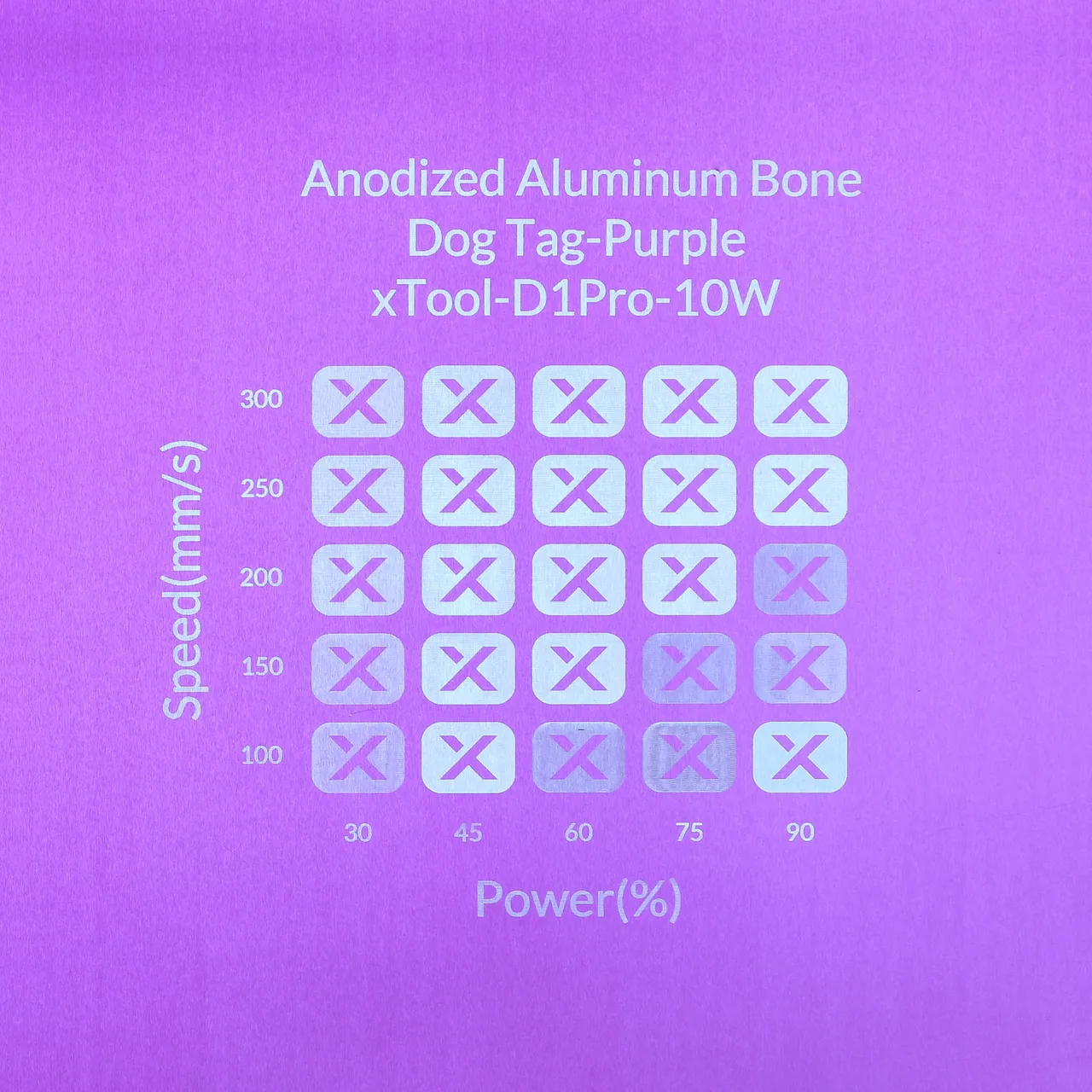 Purple Anodized Aluminum Bone Dog Tag test grid