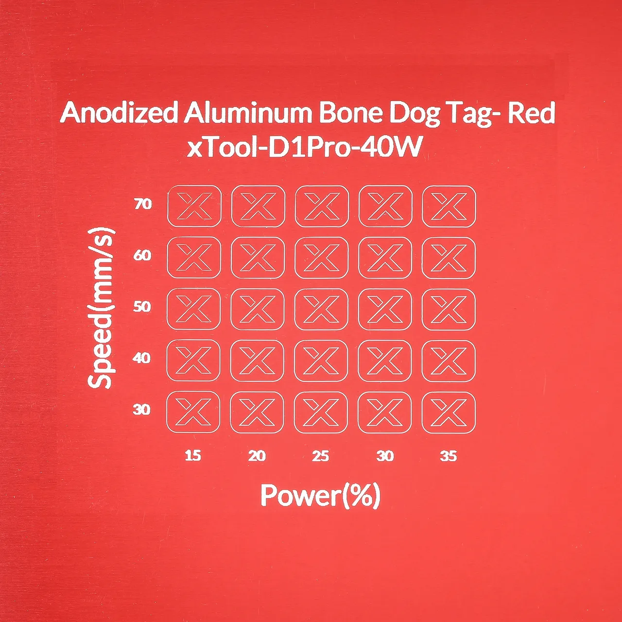 Red Anodized Aluminum Bone Dog Tag test grid