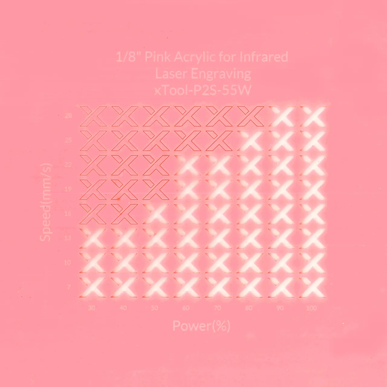 1/8"(3mm) Pink Acrylic for Infrared Laser Engraving test grid