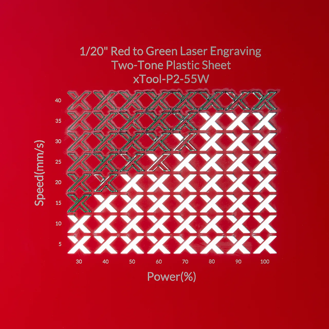 1/20"(1.3mm) Red to Green Laser Engraving Two-Tone Plastic Sheet test grid