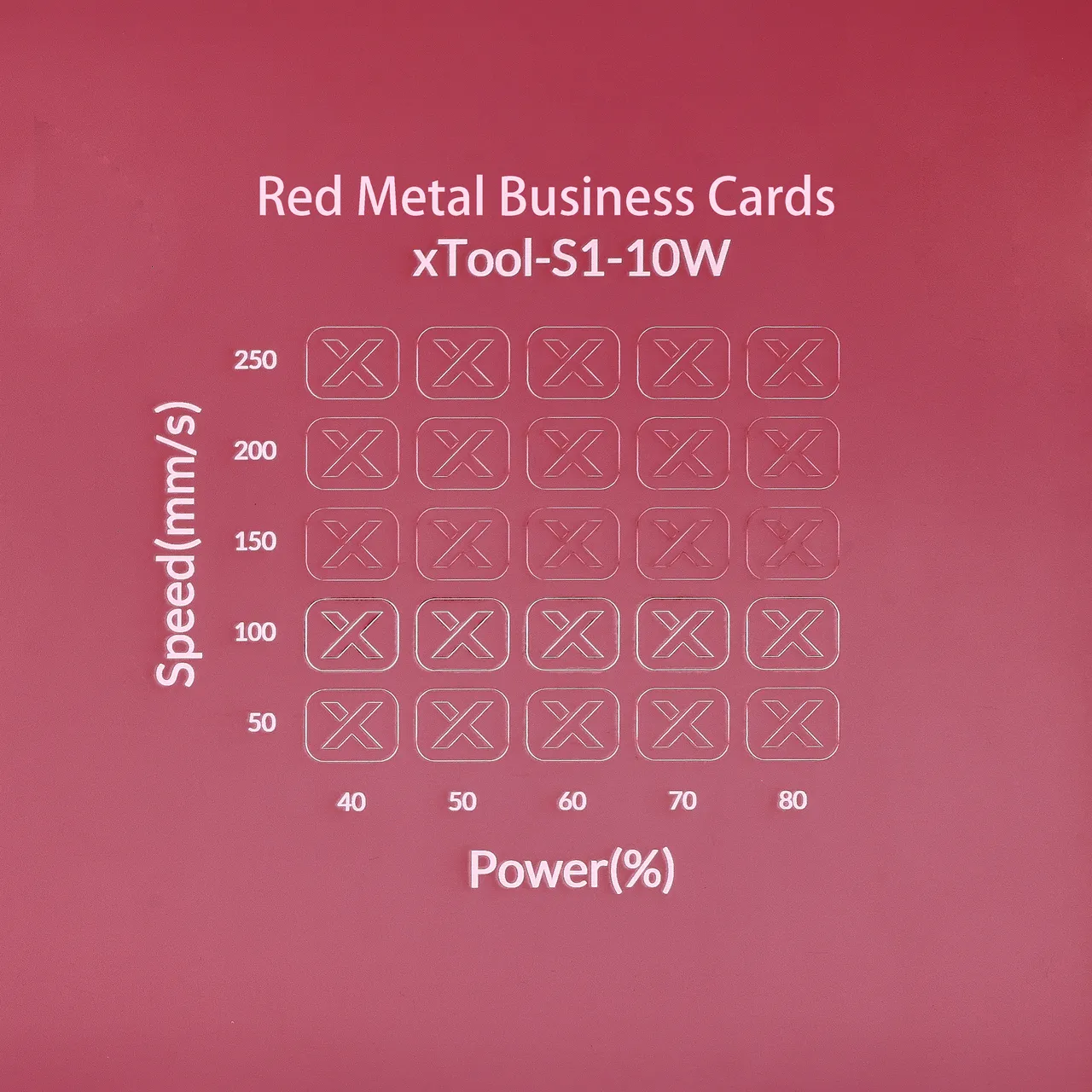 Red Metal Business Card test grid