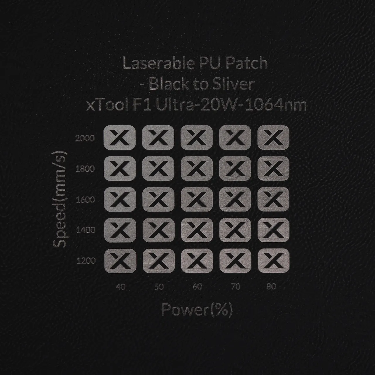 Black to Silver Laserable PU Leather test grid