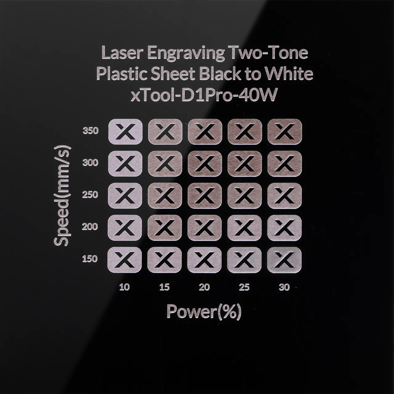 1/20"(1.3mm) Black to White Laser Engraving Two-Tone Plastic Sheet test grid