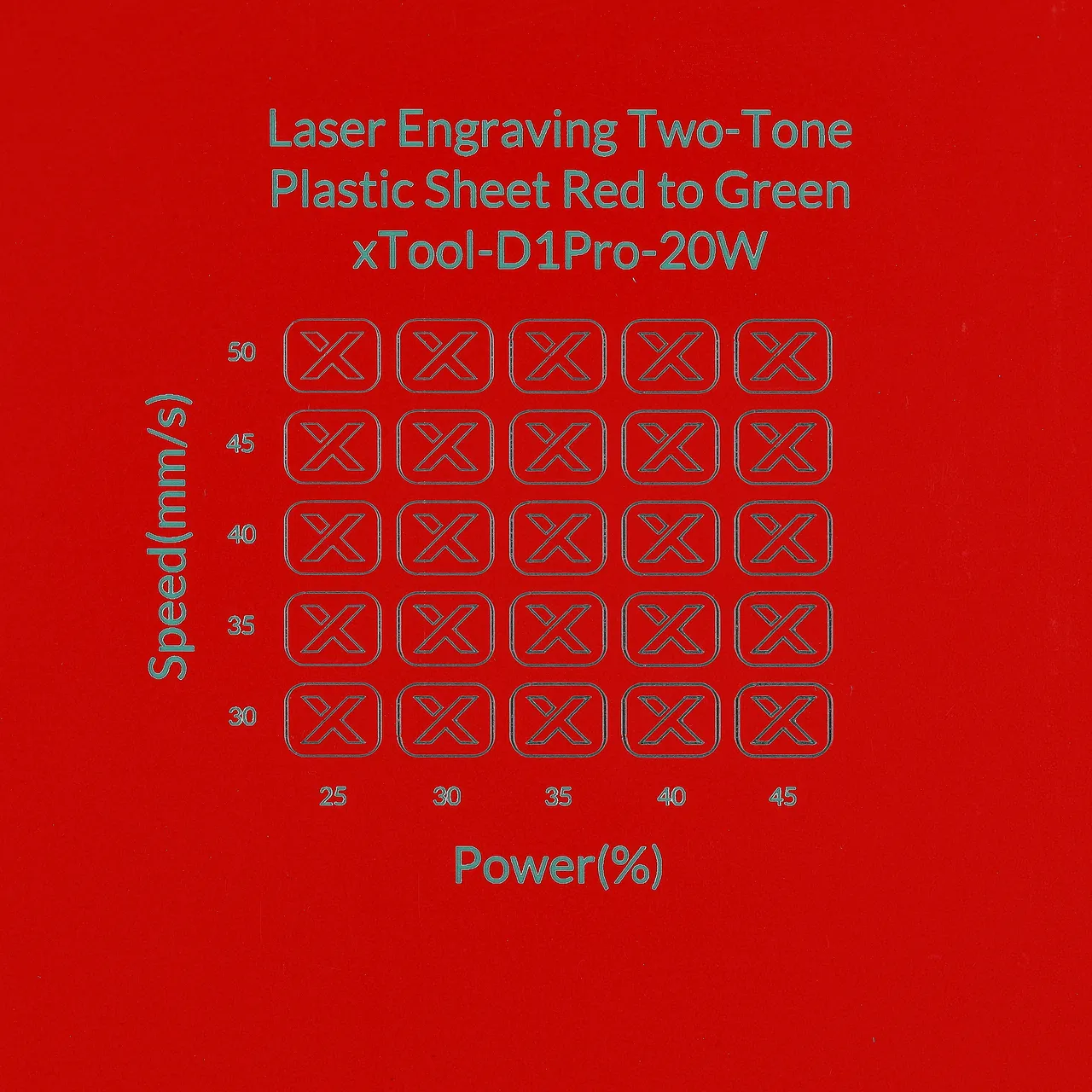 1/20"(1.3mm) Red to Green Laser Engraving Two-Tone Plastic Sheet test grid