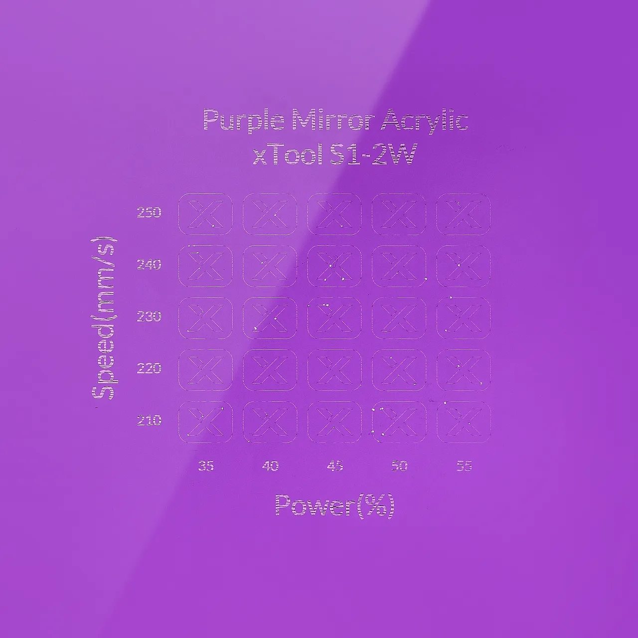 1/8"(3mm) Purple Mirror Acrylic test grid